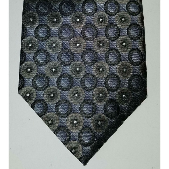 Platinum Designs Silver 100% Silk Neck Tie 62" Gray Copper Brown Circles Dots - Picture 1 of 5